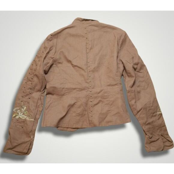True Meaning Linen Blend Floral Embroidered Jacket Tan Size Small - Picture 7 of 7